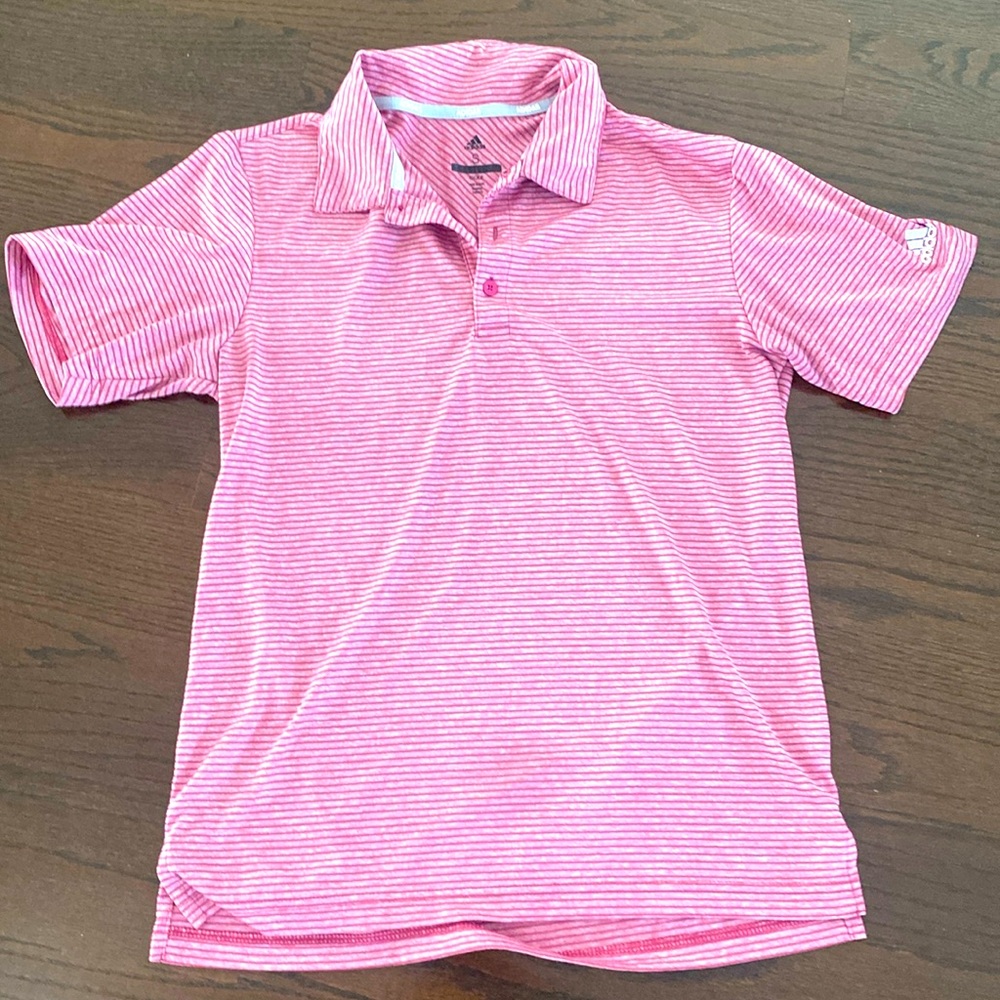 Addias stripped raspberry color  golf shirt excellent condition